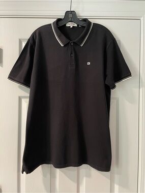 Ben Sherman 100% Cotton Large Black Polo with White Contrast Trim